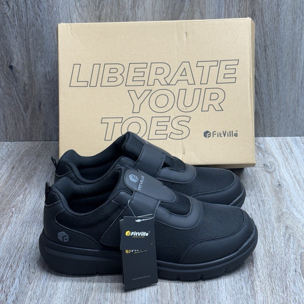FitVille Walking Diabetic Shoes Mens 15EEW Black Wide Width Strap Comfort w/Box